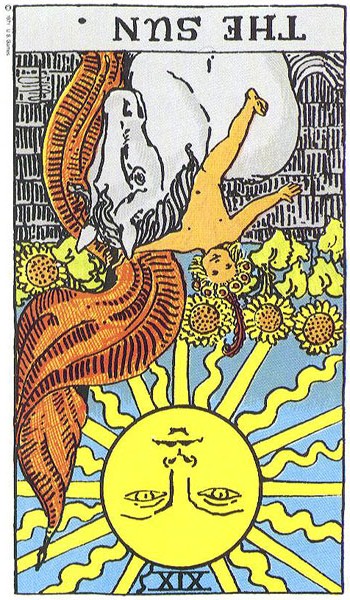 The Sun reversed--Rider-Waite tarot