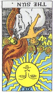 The Sun reversed--Rider-Waite tarot