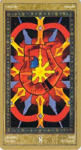 Eight of Pentacles reversed--Yoga Tarot by Lo Scarabeo