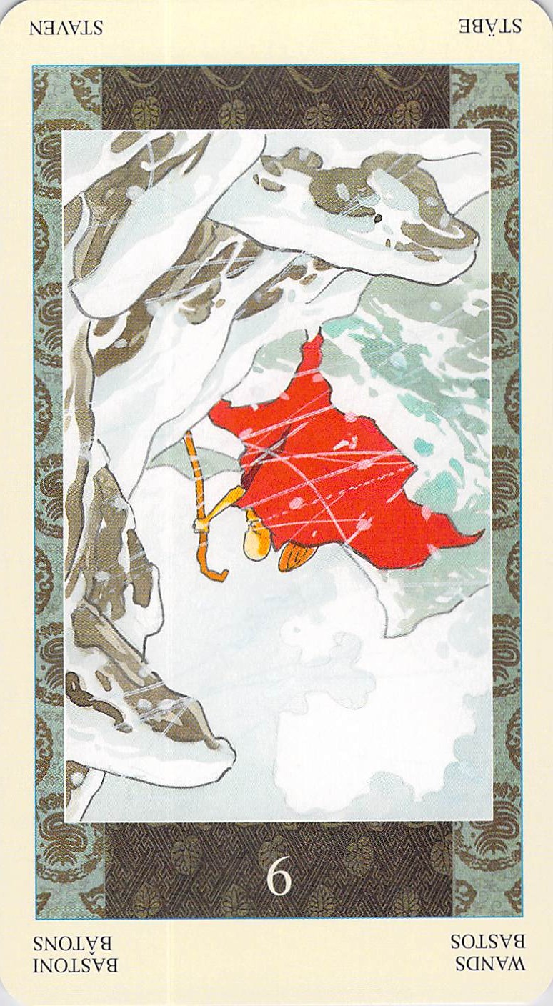 Nine of Wands reversed--Samurai Tarot