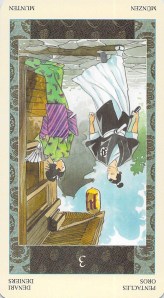Three of Pentacles reversed--Samurai Tarot