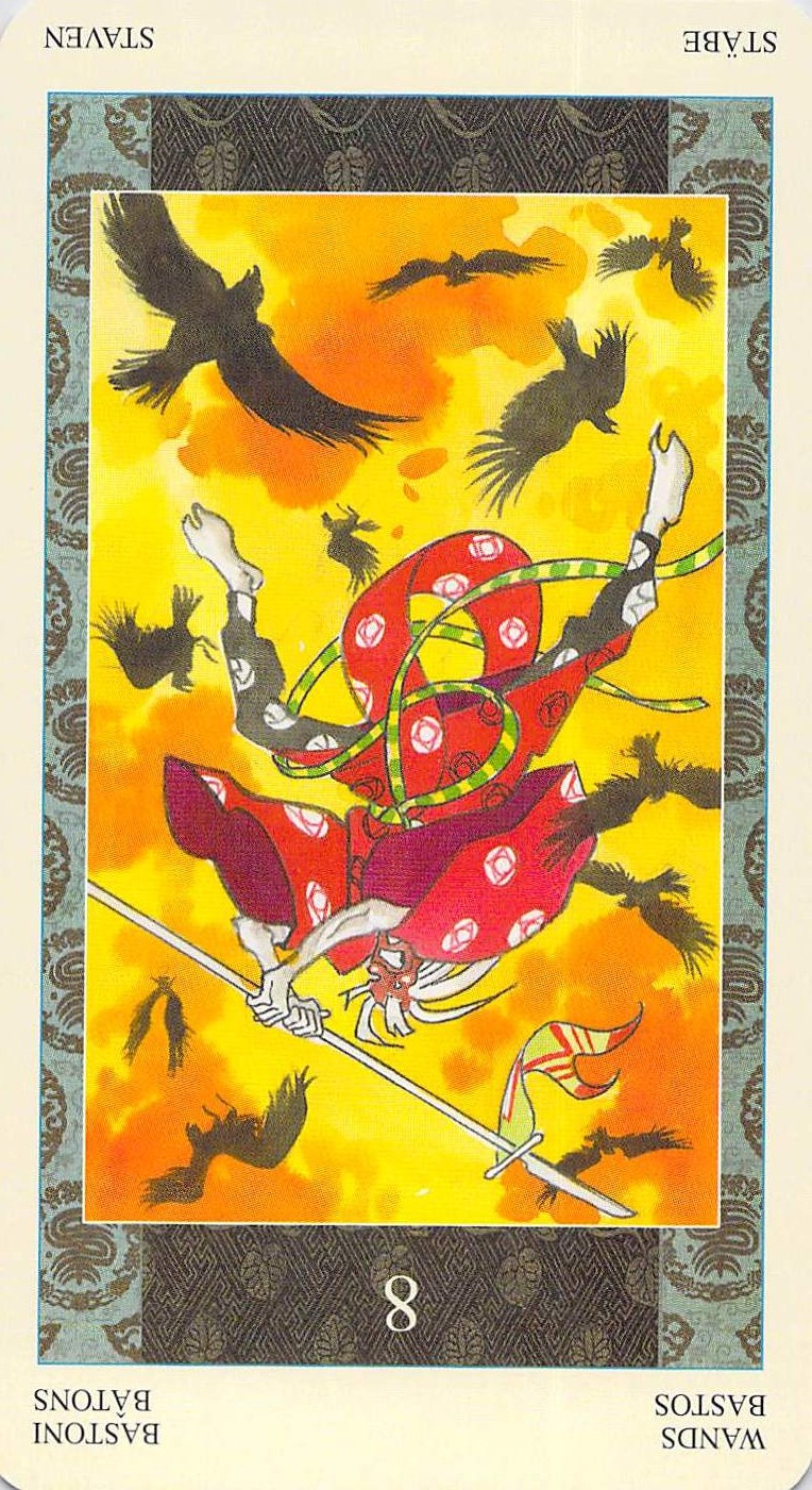 Eight of Wands reversed--Samurai Tarot