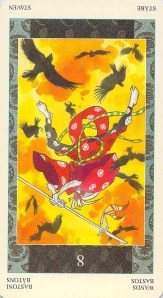 Eight of Wands reversed--Samurai Tarot