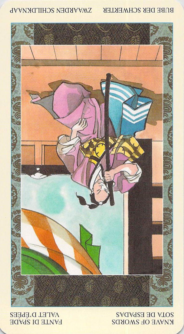 Knave of Swords reversed--Samurai Tarot