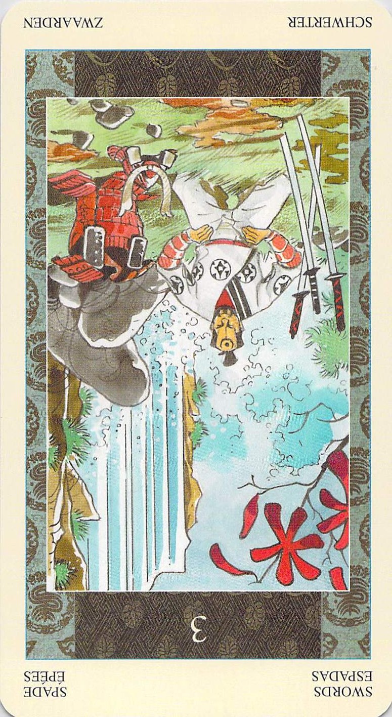Three of Swords reversed--Samurai Tarot