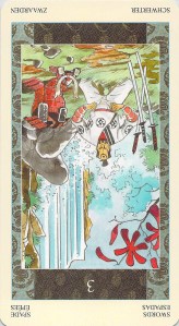 Three of Swords reversed--Samurai Tarot