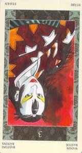 Three of Wands reversed--Samurai Tarot