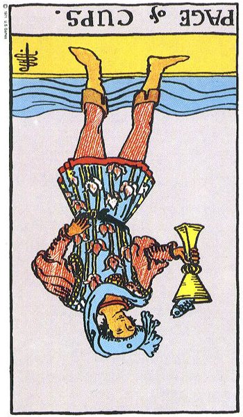 Page of Cups reversed--Rider Waite