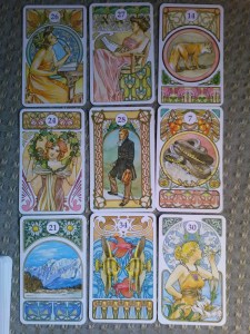 Nine card reading on Hammered's ending, putting the man in the center at the beginning as a significator for Atticus