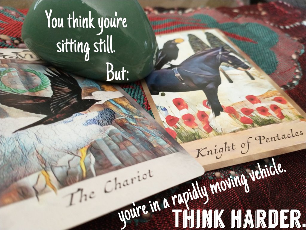 The Chariot and the Knight of Pentacles from the Crow Tarot.