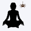 person meditating as a spider drops from the ceiling
